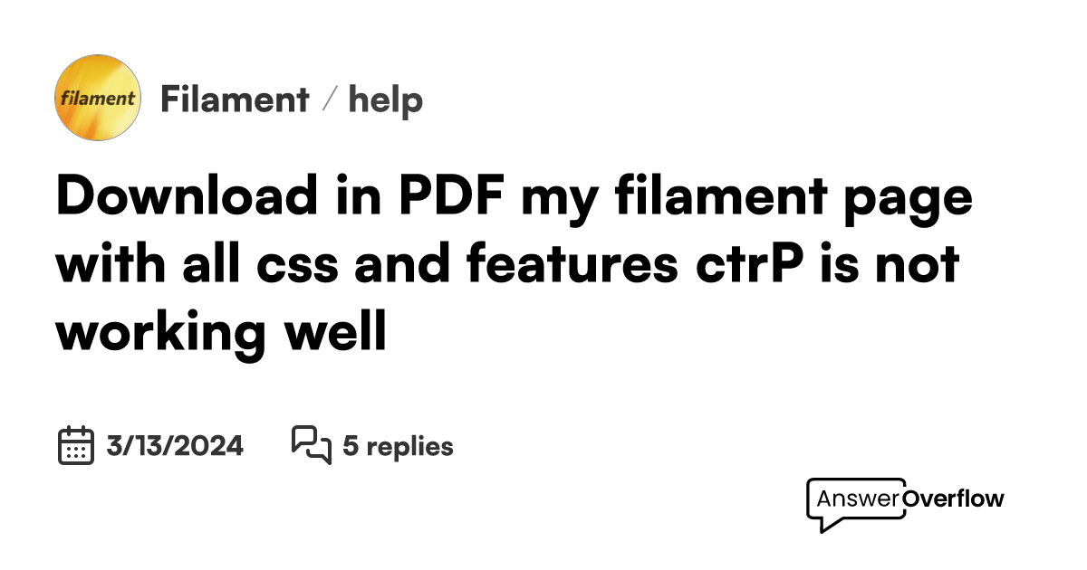 Download In Pdf My Filament Page With All Css And Features Ctr P Is